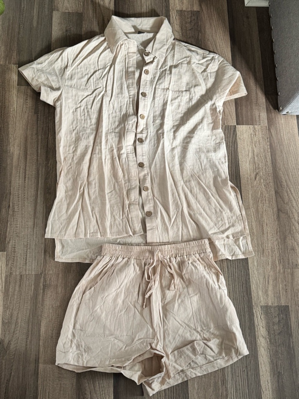 Light Cream Women's Swim Coverup Shirt and Shorts Set